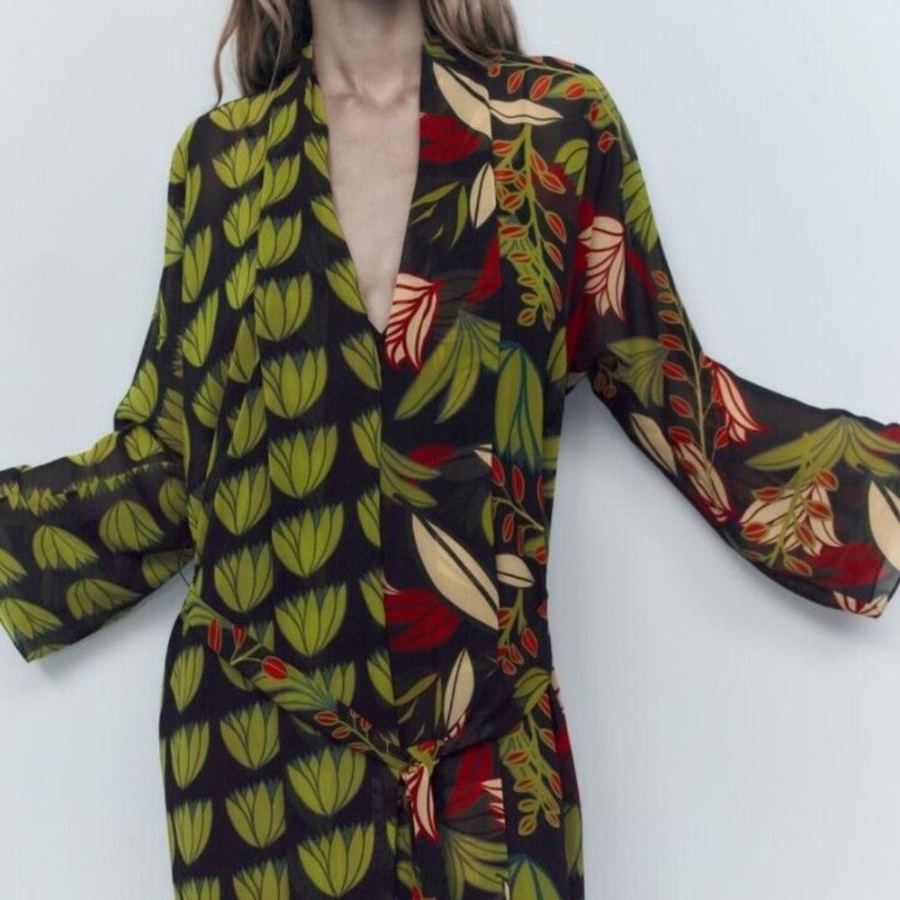 Zara Chiffon Green belted dress